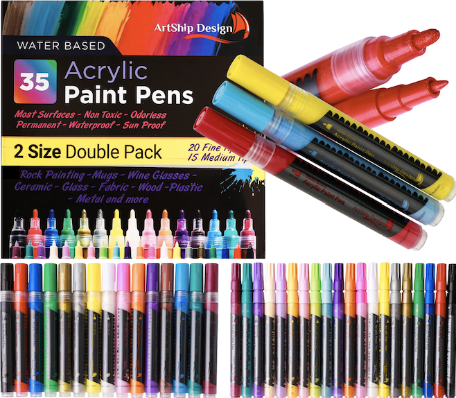 12 Premium Acrylic Paint Pens, Double Pack of Both Extra Fine & Medium Tip  Paint Markers by ArtShip Design