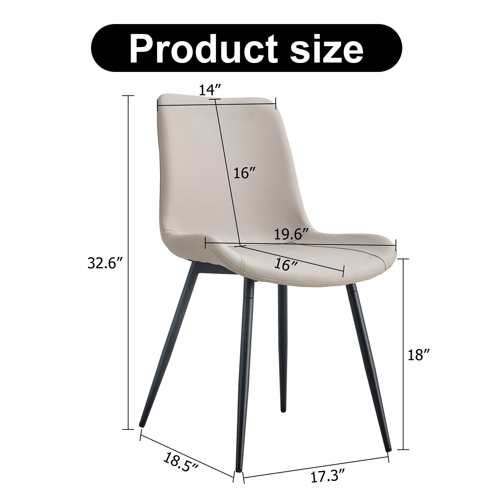 NYEESS Set of 4 Light Gray PU Dining Chairs with Black Metal Legs, Modern Kitchen Seating