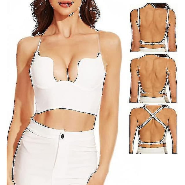 Sujetador con espalda baja para mujer, sujetador sin espalda con escote profundo en forma de U y tirantes transparentes convertibles