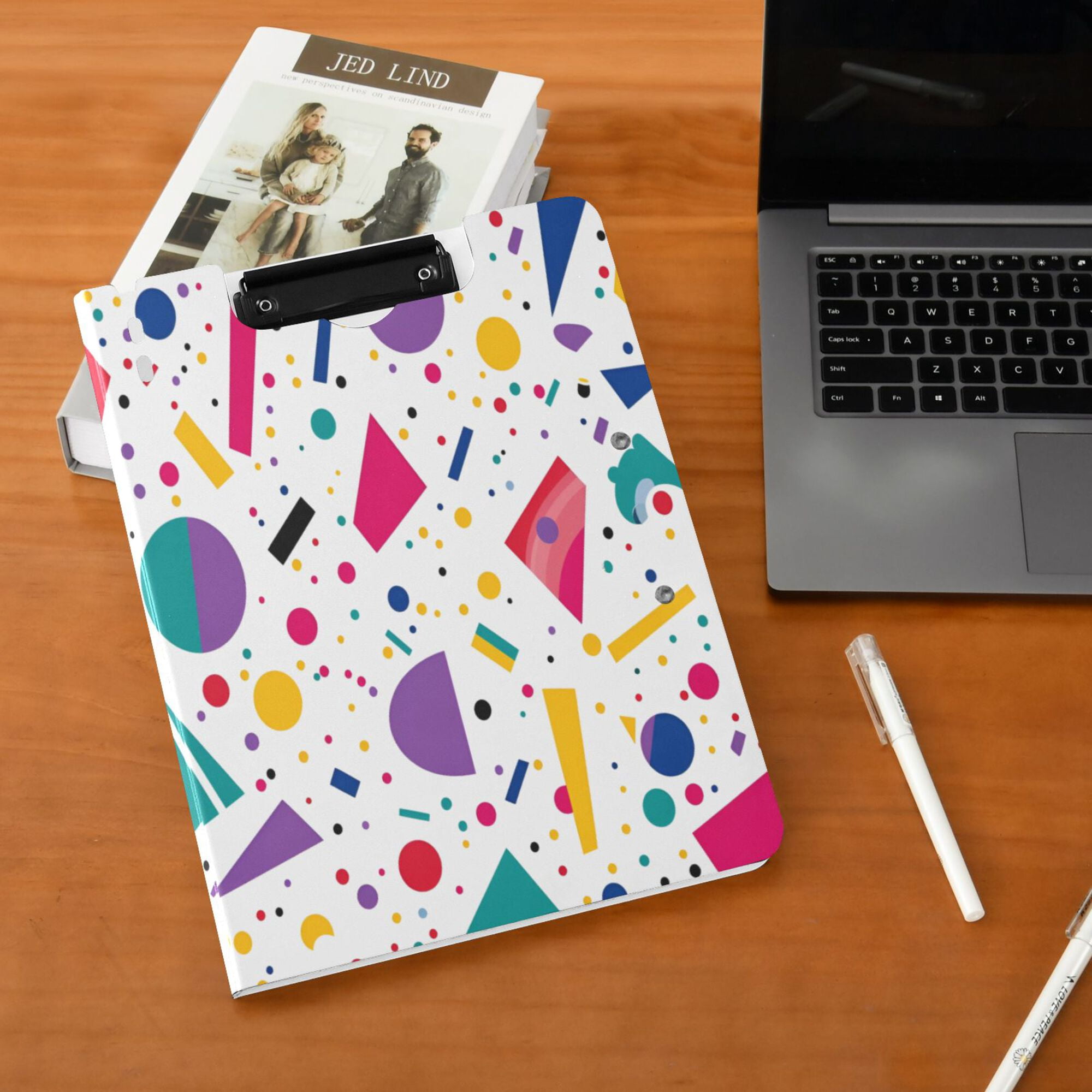 FORMRS A4 Clipboard Folder with Pen Holder Horizontal Foldable School Office Binder, Retro Round