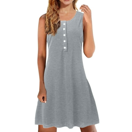 

Pianpianzi Casual Maternity Maxi Dress Women Outfit for Party Homecoming Dresses And Ladies Summer Solid Color Sleeveless Buttoned Off Shoulder Dress