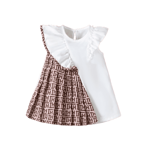 Mikrdoo 18 Months Baby Girls Fashion Pattern Print 24 Months Girls Ruffle Splice Sleeveless Casual Dress For Summer Outdoor White