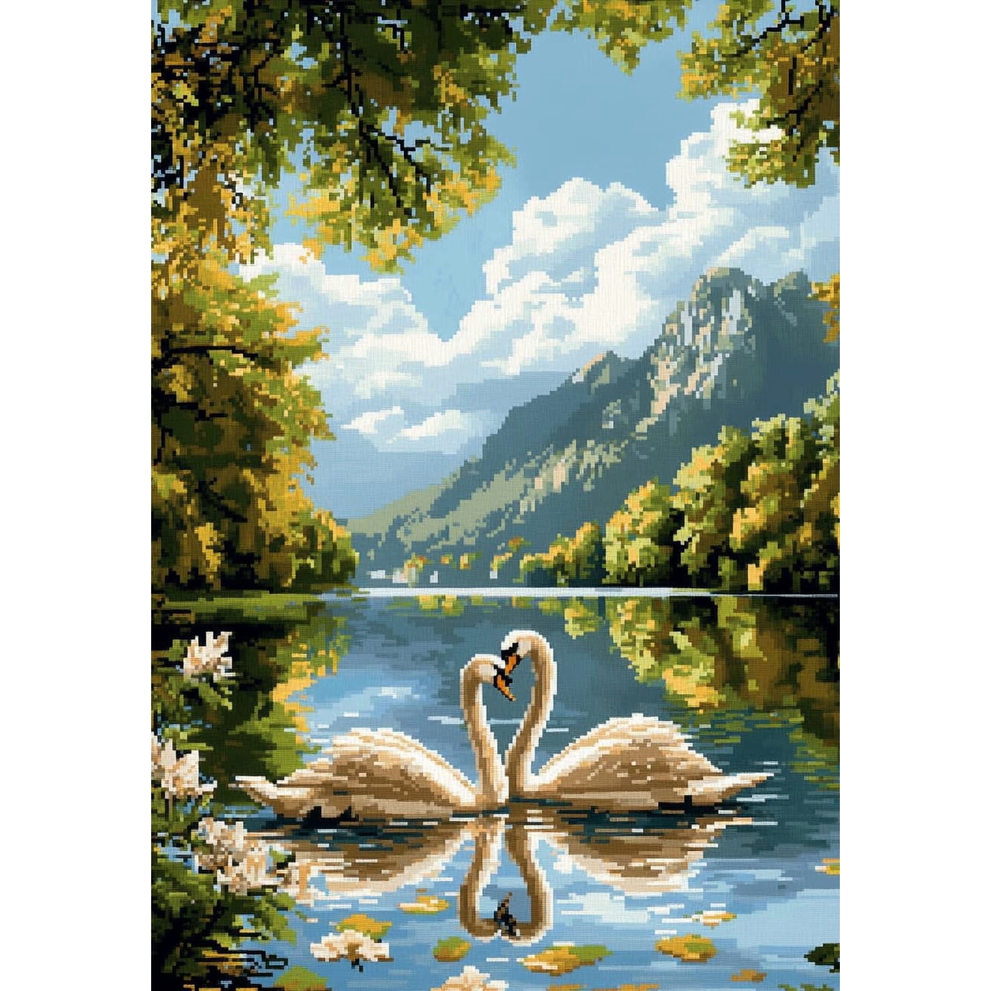 DIY Cross Stitch Kit for Beginners Pair of Swans in Lake Surrounded by Green Tree 11CT Embroidery Kit with Pattern Stamped Needlepoint Craft Kit 40x50cm-7