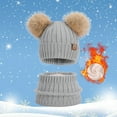 thumbnail image 2 of HNMKIU Kids Winter Knitted Hat Scarf Set Thermal Lined Neck Warmer for Boys Girls Cold Weather Outdoor Leisure Grey - One Size, 2 of 4