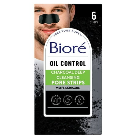 2X - Biore Men'S Charcoal Deep Cleansing Pore Strips, Charcoal Blackhead Remover Pore Strips, Nose Strips - 6ct