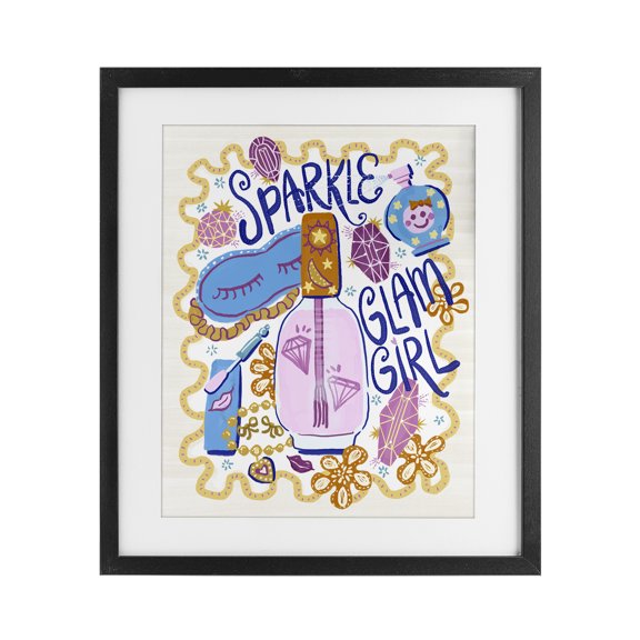 Stupell Industries Glam Sparkle Glam Girl Accessories Black Framed Print Under Glass, 13 x 16, by Connie Summers