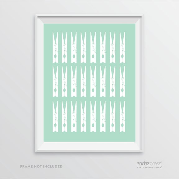Multiple Clothespins Graphic, Mint Green Laundry Room Wall Art Decor Graphic Signs