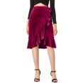 thumbnail image 1 of Falda Asimétrica Cruzada De Terciopelo Con Lazo Lateral Y Volante Dividido Para Mujer Vino rojo XL, 1 of 6