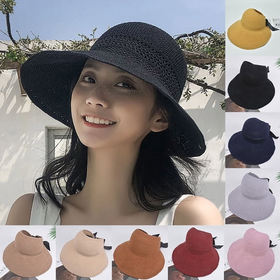 WHEANG Summer Pre-Curved Visor Hats for Women Men - Adjustable One Size Fits Most Sun Hat Breathable Open Top Sun Hat Fashion Wide Brim Solid Color Floppy Beach Cap Yellow