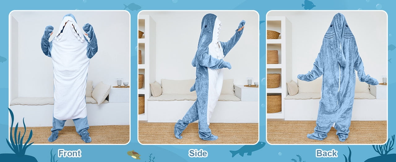 Shark Blanket Adult Boys Girls, Shark Onesie Hoodie Wearable hark Sleeping Bag, Soft Cozy Onesie Costume Gift For Hight 73"-76"