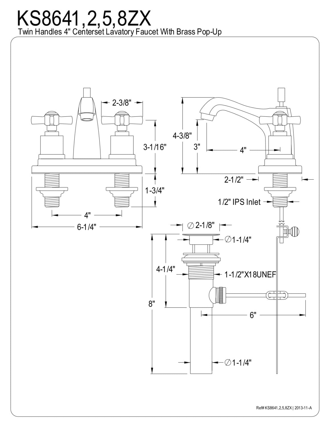 Kingston Brass KS8642ZX 4 in. Centerset Bathroom Faucet, Polished Brass
