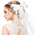 thumbnail image 5 of Velo de novia con cuentas de perlas, lazo, malla a cuadros, tul, accesorio para el cabello para mujer, 5 of 5