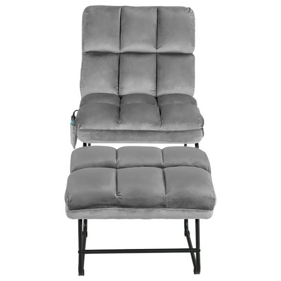 Resenkos Recliner Chair, Reclining Chair,Lounge Chair,Velvet Massage Recliners with Ottoman Remote Control and Side Pocket-Gray
