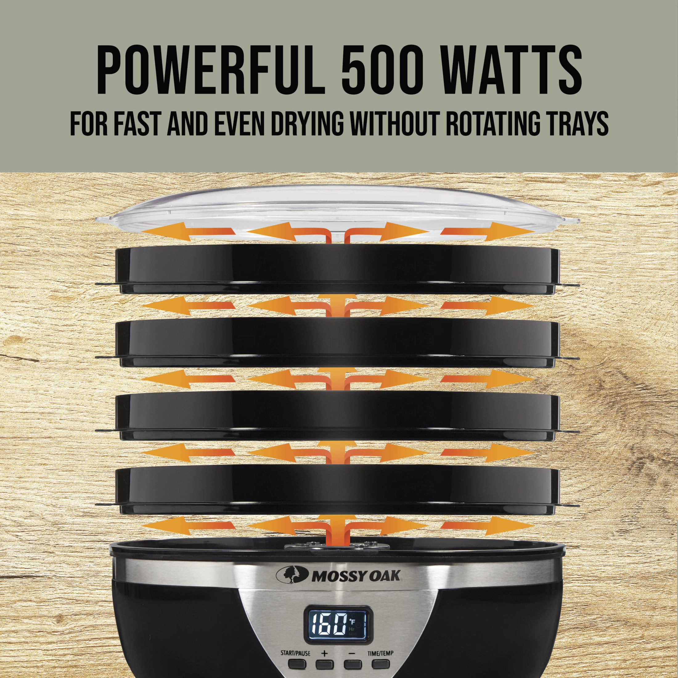 Mossy Oak 4 Tray Electric Food Dehydrator with Digital Timer, Adjustable Thermostat, 500 Watts