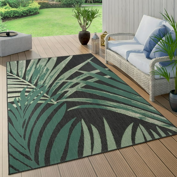 Paco Home In- & Outdoor Rug with with Jungle Design in Green Black - 2'8" x 4'11" (3'x5')