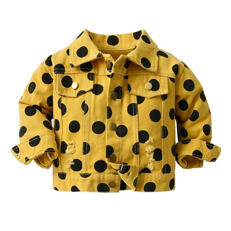 

Dr.Eam Infant Long Sleeve Jackets Toddler Boys Girls Windproof Dot Prints Denim Coat Kids Warm Outerwear Tops Boys Girls D 12 M-18 M