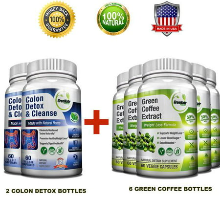 Vert pur grain de café extrait + Colon Cleanse Detox Diet - Perte de poids et de désintoxication Bundle