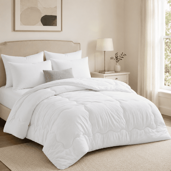 Unikome Queen Down Alternative Comforter, Antibacterial & Anti Mite All Season Bed Comforter, Soft Cozy Duvet Insert with 8 Loops, Machine Washable, White 88x92"