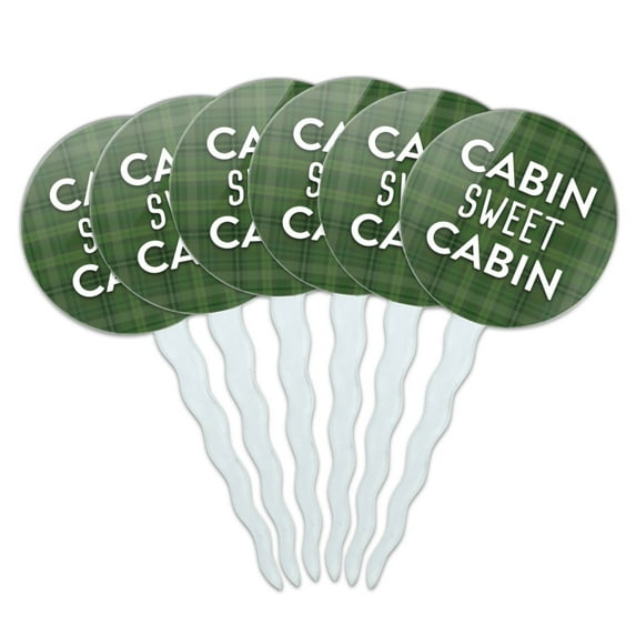 Cabin Sweet Cabin Green Plaid Cupcake Picks Toppers Decoration Set of 6