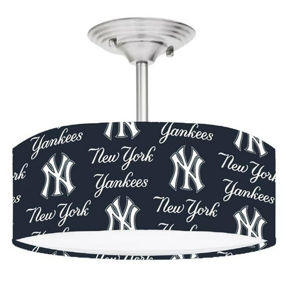 888 Cool Fans DR-0001381 Yankees MLB Baseball 2-Light Brushed Nickel Drum Style Lamp Fixture