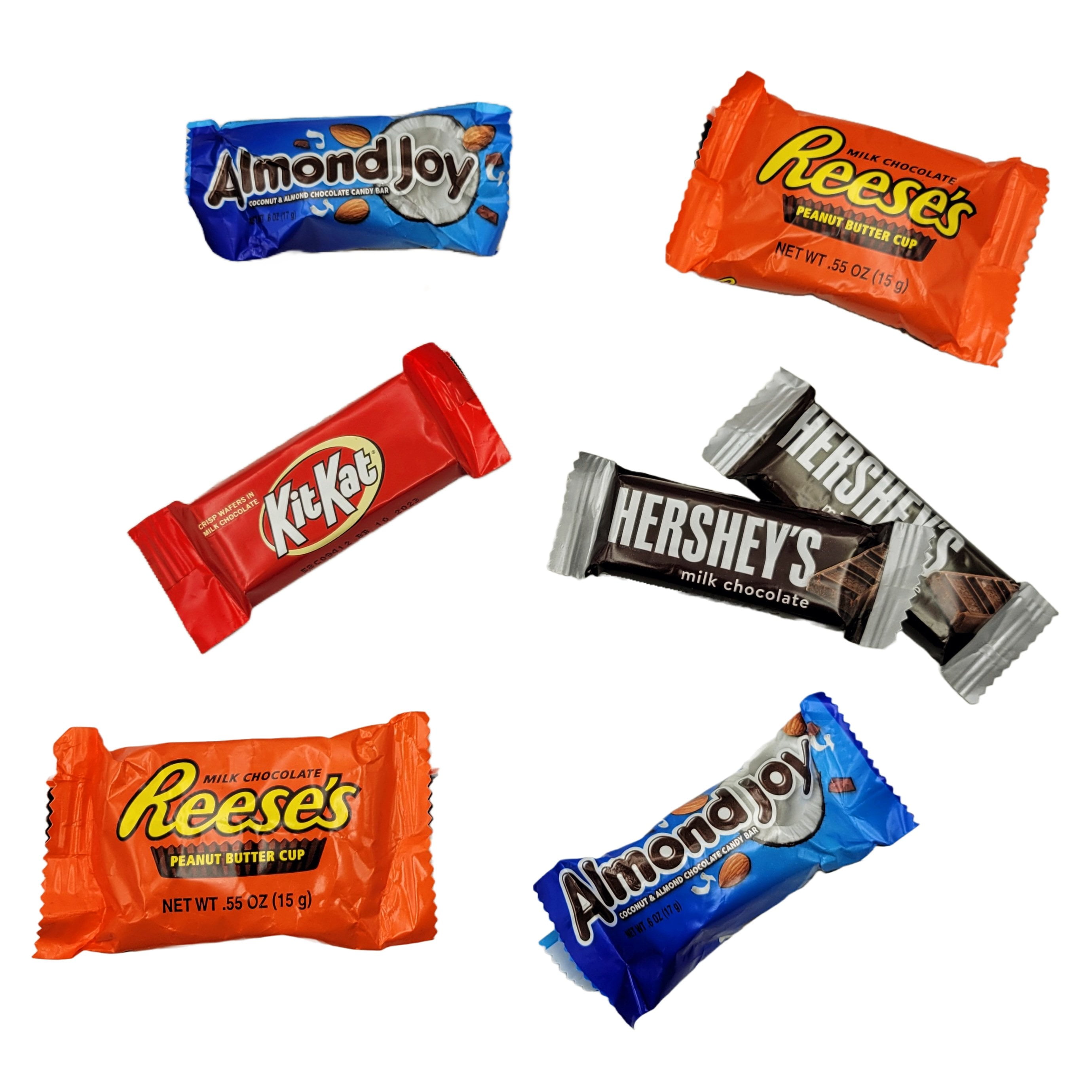 Sweet and Awesome All Time Greats Snack Size Milk Chocolate Assortment  Hersheys Milk Chocolate, Peanut Butter Cups, Almond Joy and Kit Kat  Individually Wrapped - 4 Pounds 125 Pieces 