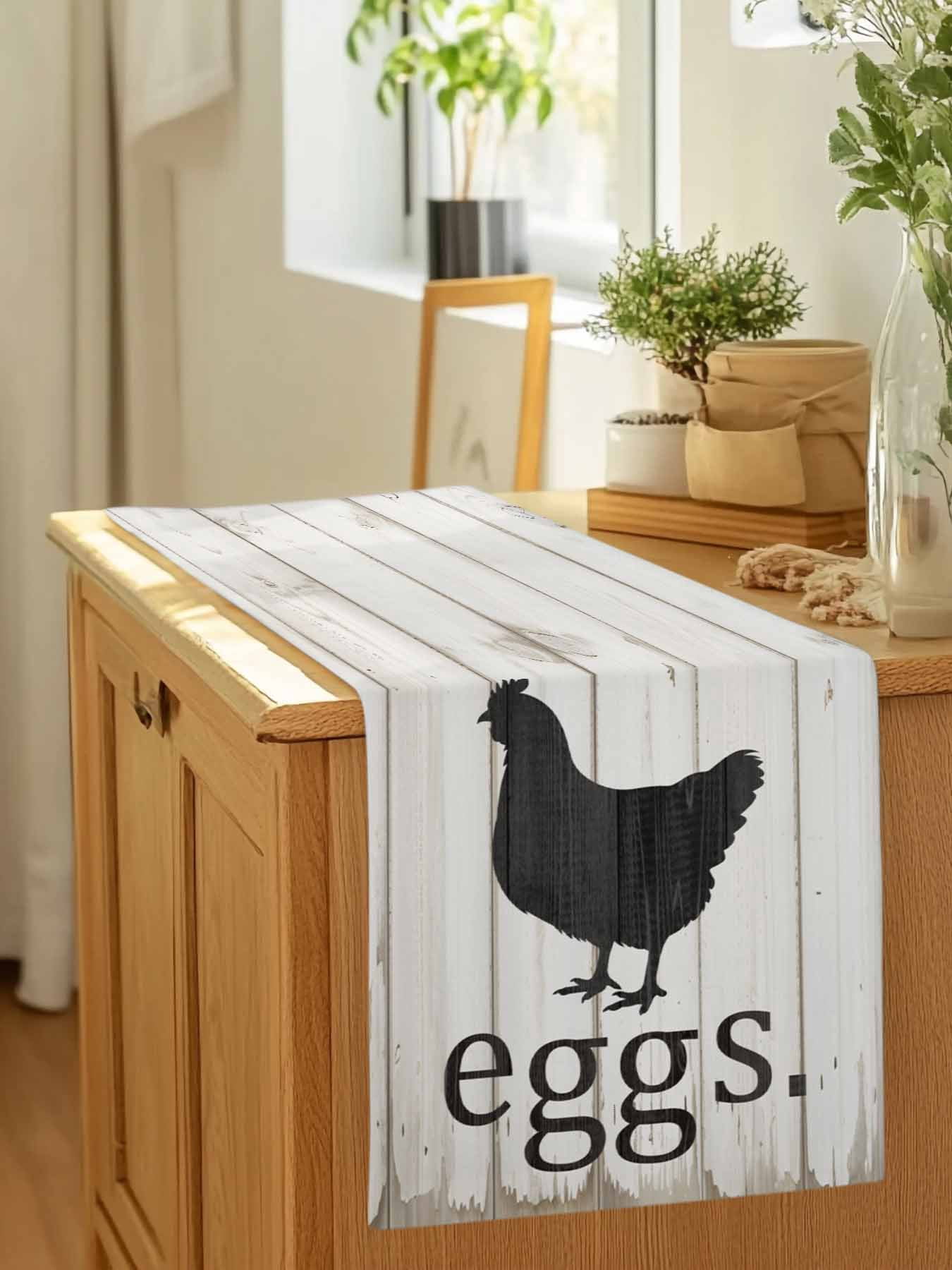 Farmhouse Abstract Chicken Eggs Table Runner 90 Inches Long, Vintage Wood Grain Table Runners Tabletop Scarf Kitchen Dining Tables Decoration for Home Party Indoor Outdoor