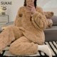 thumbnail image 3 of SUKAE HQ-Conjunto de Pijamas térmicos de terciopelo grueso chino para mujer, ropa de dormir de manga larga, oso rosa, Preppy, coreano, Invierno, 3 of 5