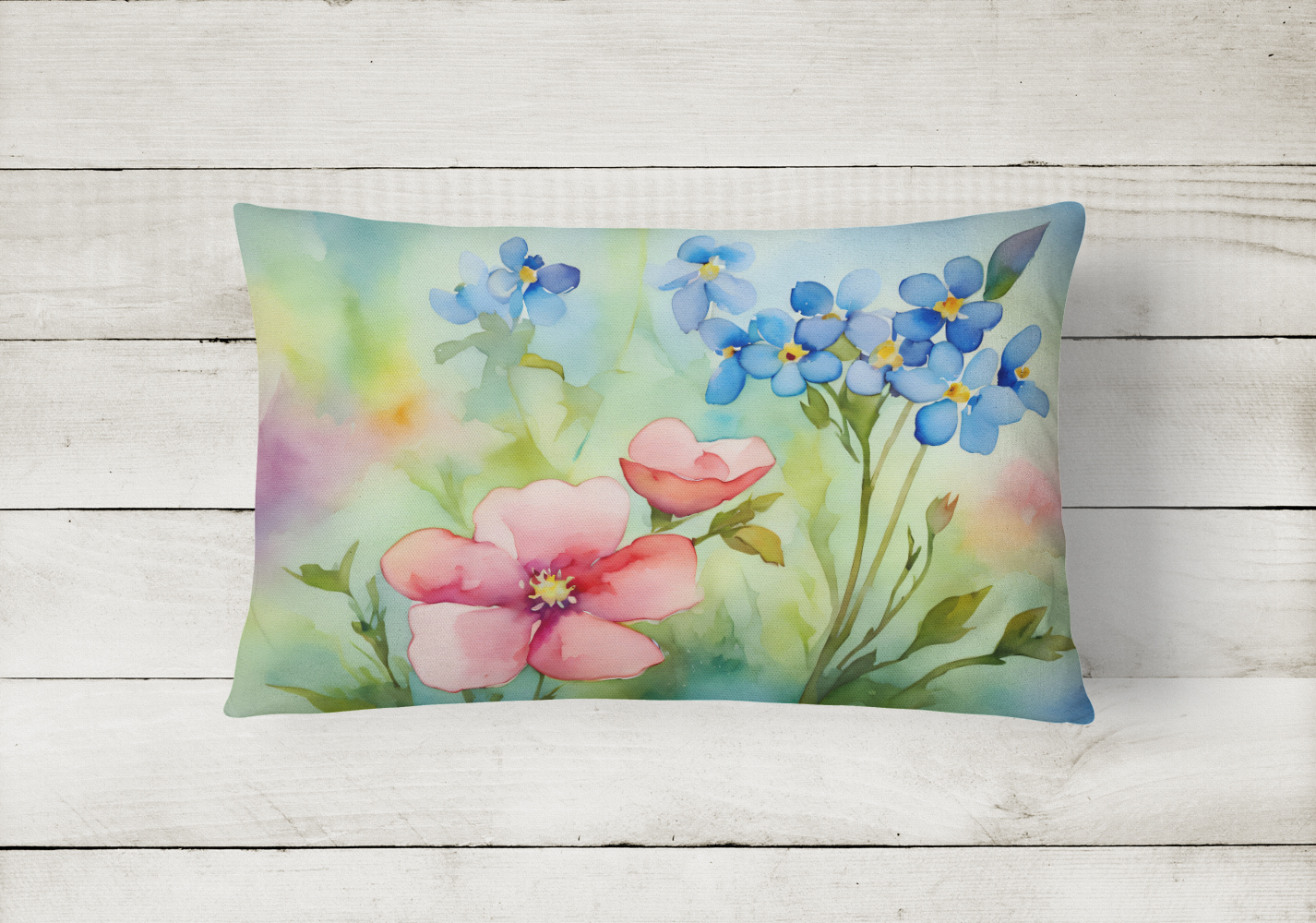 Alaska Forget-me-nots in Watercolor Fabric Decorative Pillow 12 in x 16 in - image 2 of 4