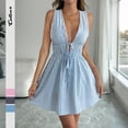 thumbnail image 2 of Vacation sleeveless striped deep V-neck summer dress, 2 of 5