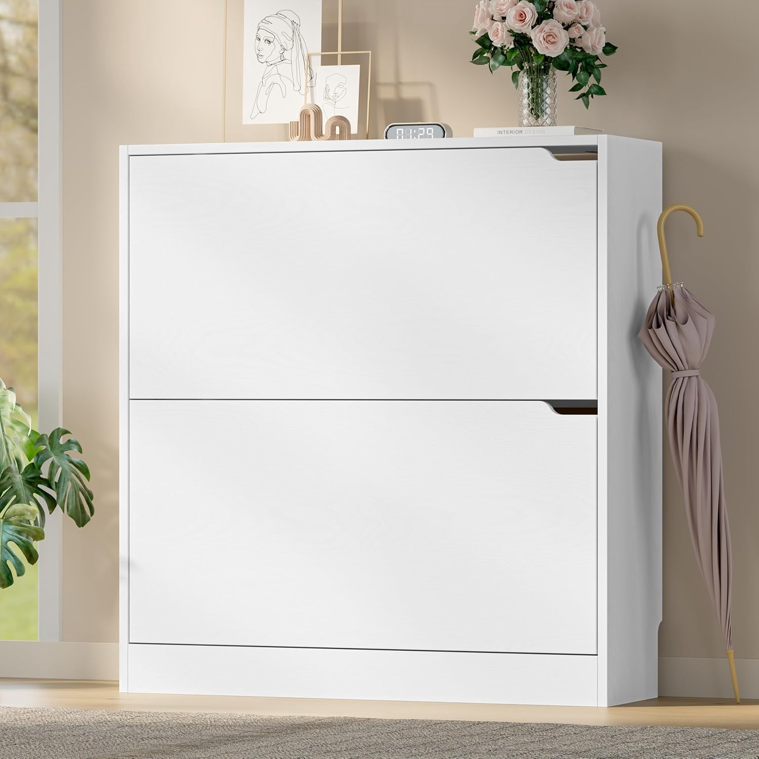 FANRAL Shoe Cabinet with 2 Flip Drawers Narrow Storage Cabinet Organizer for Entryway,White Shoe Rack