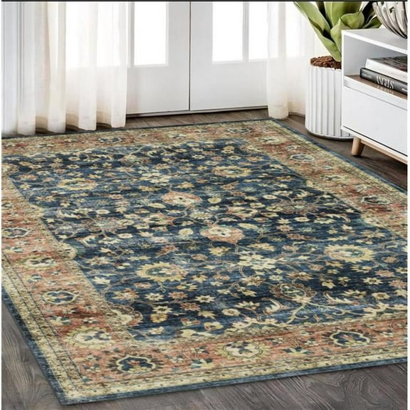 HomeRoots 574710 5 x 7 ft. Oriental Distressed Rectangle Area Rug, Blue & Rust