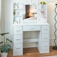 thumbnail image 2 of Ciumeeo Vanity Table Set with LED Lighted Mirror, Makeup Dressing Desk with 7 Drawers and Storage Shelves, White, 2 of 10