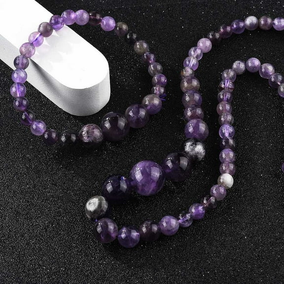 Natural Amethyst Graduated Beads Necklaces and Bracelets Jewelry Sets with Brass Lobster Claw Clasps 17.5 inch(44.5cm) 2 inch(5cm) 1Set
