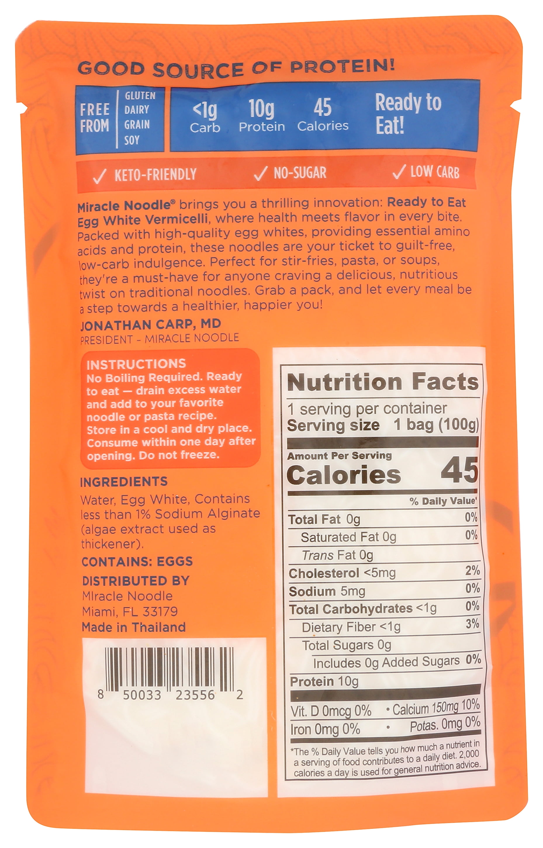 (6 pack) Miracle Noodle Egg White Angel Hair Vermicelli Pasta, 3.5 Oz, Ready to Eat Egg White Noodles, 10g Protein, 45 Calories, 1g Net Carbs Per Serving, High Protein, Keto, Gluten-Free