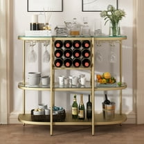 O&K FURNITURE Modern Glass Bar Cabinet, 43’’ Freestanding Wine Rack Table, Liquor Buffet Table, Gold