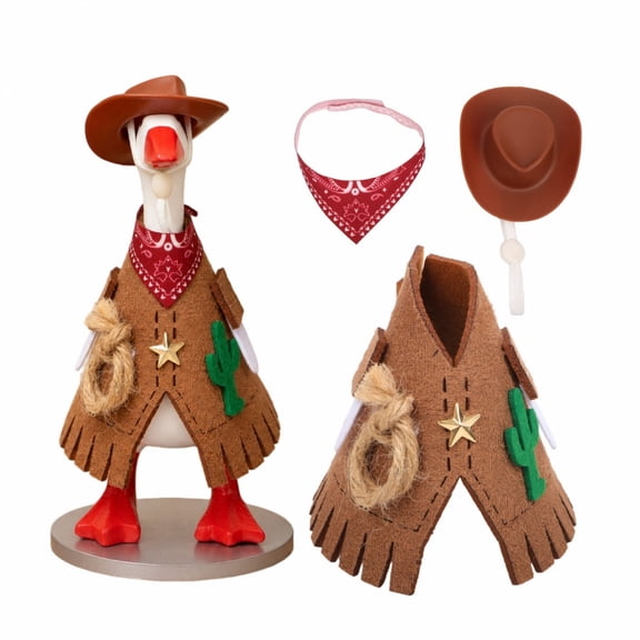 RUINIXCW 7 Inch Western Cowboy Goose Outfits Desk Duck Outfit Mini Porch Goose Outfit for Desk Goose Figurine Desk Goose Clothes with Cowgirl Hat Bandana Set (No Goose)