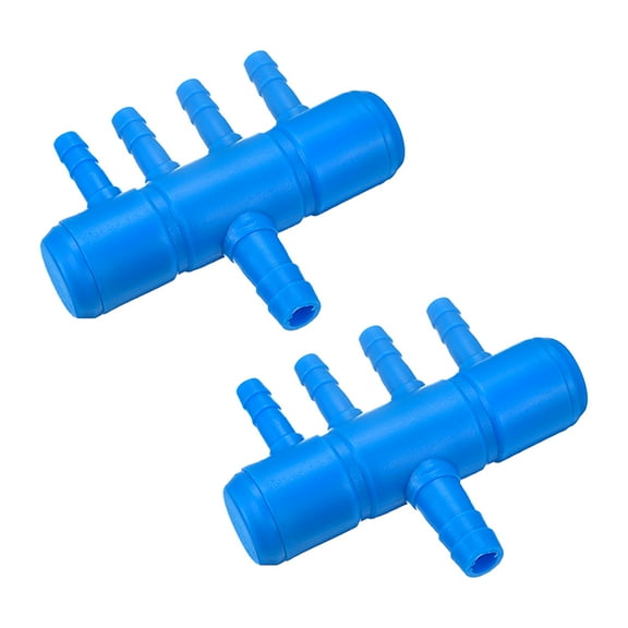 Uxcell Air Line Tubing Splitter Connector, 2Pack 8mm/0.31" to 5mm/0.2" 4 Way Fish Tank Oxygen Pipe, Blue