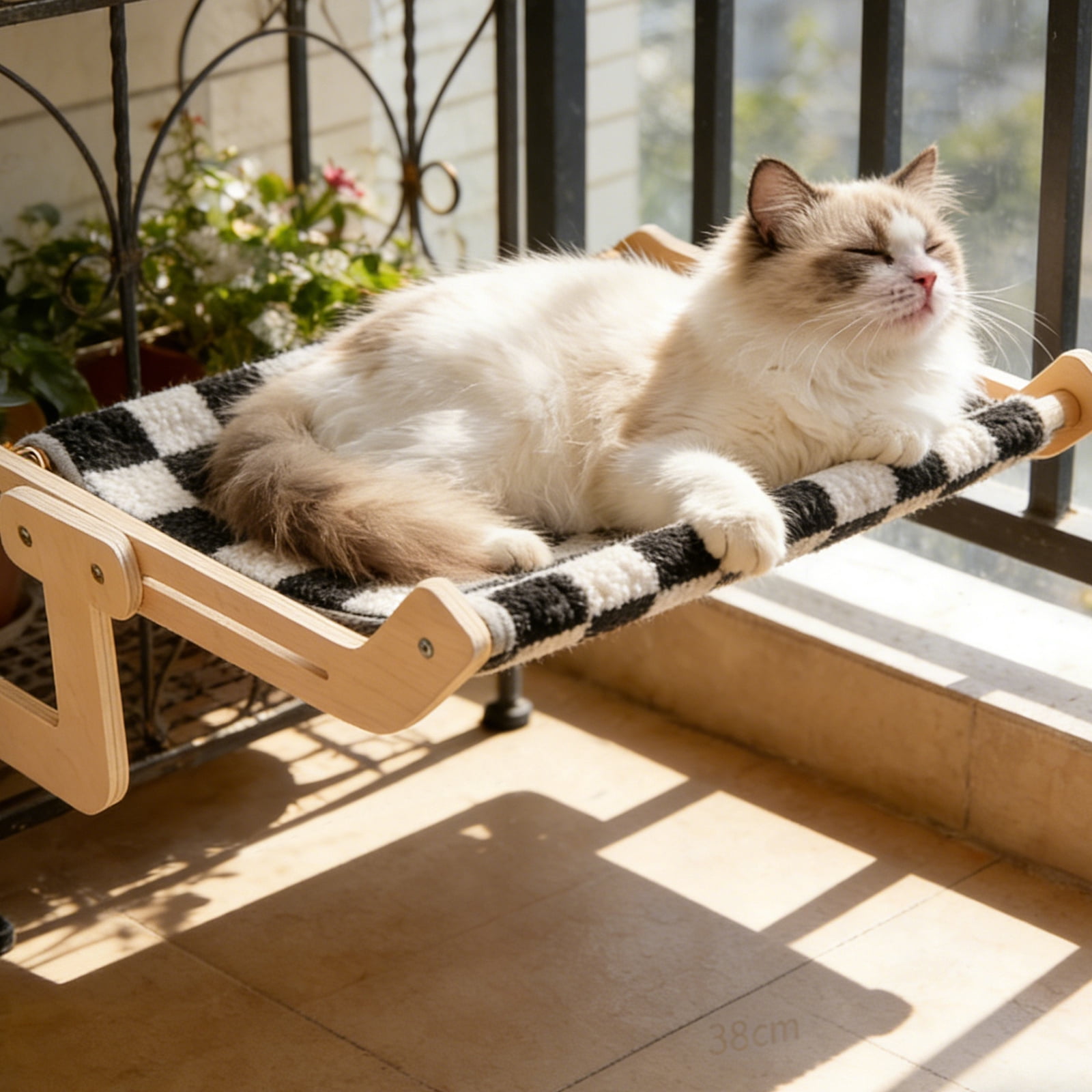 Cat Hammock Bed - Wall-Mounted Wooden Cat Perch with Removable Washable Pad, Orange Color for Indoor Cats, Window, Balcony Use