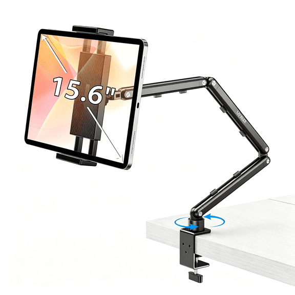 GJX Tablet Stand for Desk, Adjustable Ipad Holder for Bed, 360° Rotation, Sturdy Aluminum Tablet Arm Mount for 4.7";-15.6"; Ipad Pro/Air/Mini, Iphone, Tab, for Kitchen, Work, Video Call