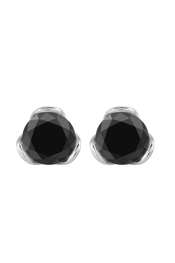 Sterling Silver with 4.68 CTTW Genuine Black Diamond Stud Earring