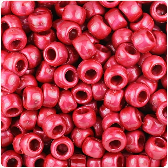 BeadTin Red Pearl 9mm Barrel Pony Beads (500pc)