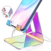 Tomorotec Iridescent Acrylic Cell Phone Stand, Portable Phone Holder for Desk Non-Slip Desktop Smartphones/Tablets Holder Compatible with iPhone Samsung Galaxy Pixel Phone Cradle Dock Home Office