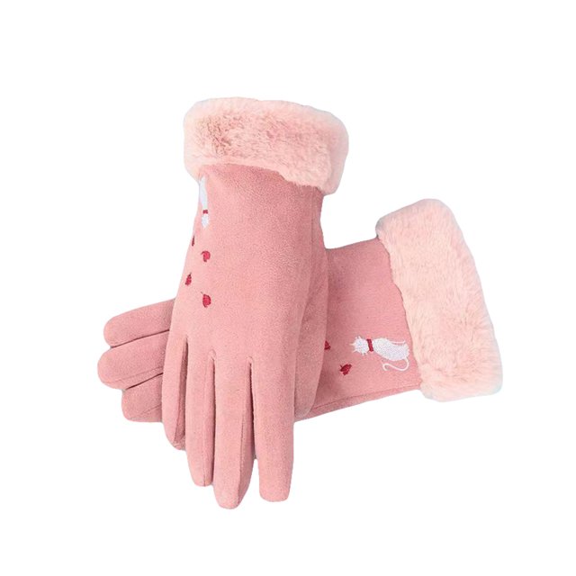Jumpingount 1 par de guantes de felpa cálidos de Color sólido con pantalla táctil para hombres y mujeres, guantes de invierno a prueba de viento para guantes y mitones Rosado Jumpingount AP013474-05