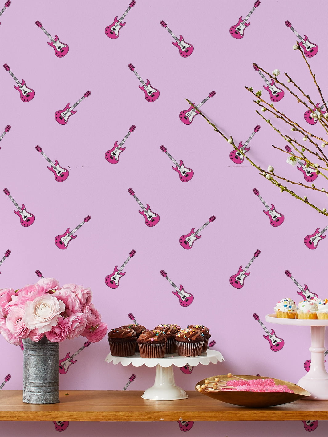 Rocker Electric Guitar Removable Vinyl Wallpaper by Barbie - Lavender