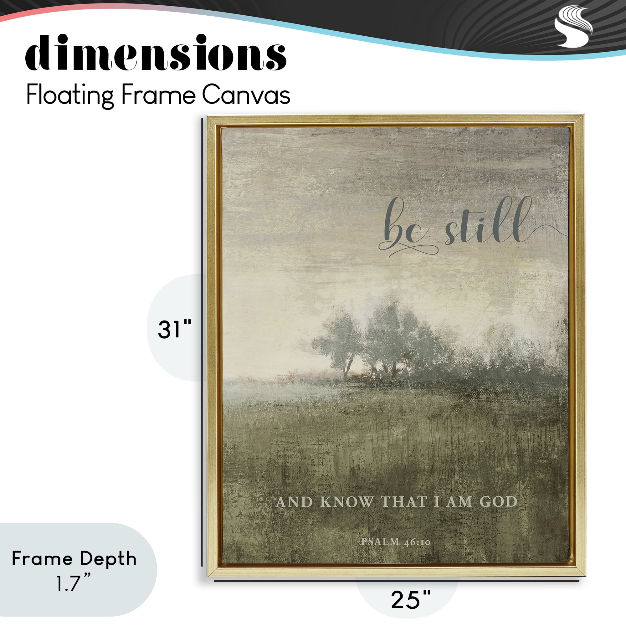 Stupell Industries Be Still Psalm 46:10 Gold Framed Floater Canvas Wall Art, design by Michael Marcon
