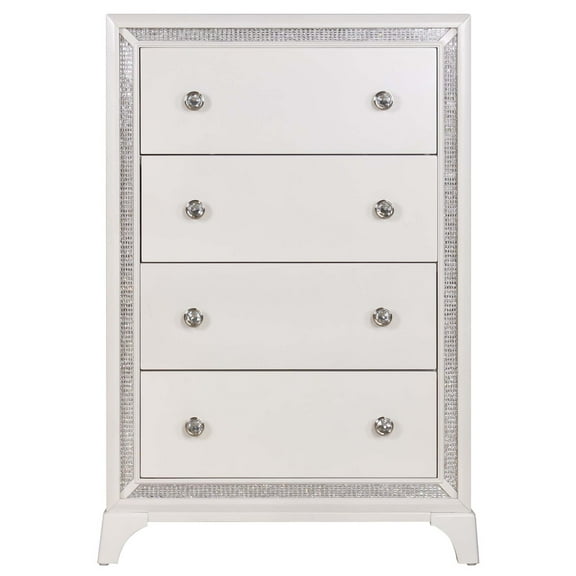 Steve Silver Cassie Contemporary Vertical Dresser with 5 Drawers and Crystal Border, Pearl