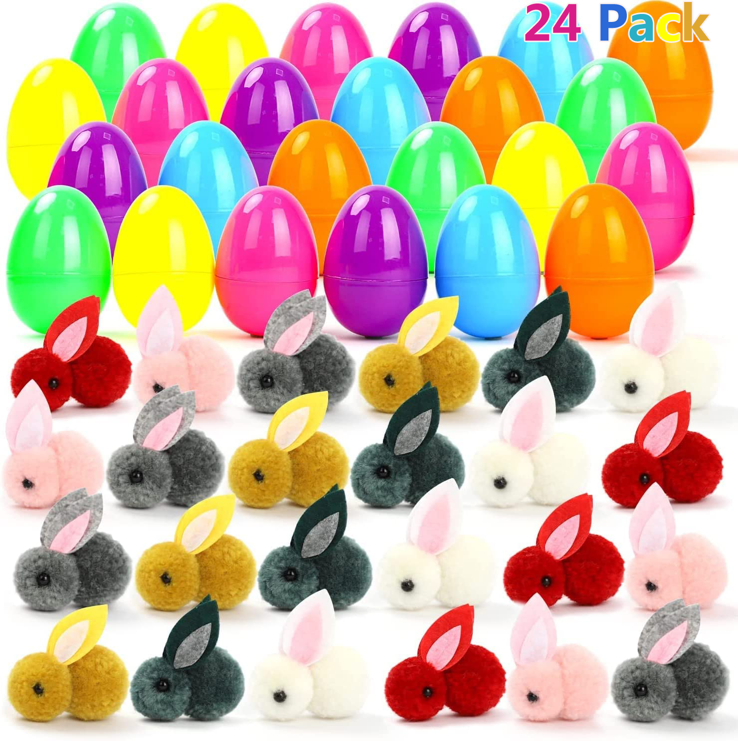 24 Pieces Rabbit Stuffed Easter Eggs Assortment 24 Plastic Easter Eggs