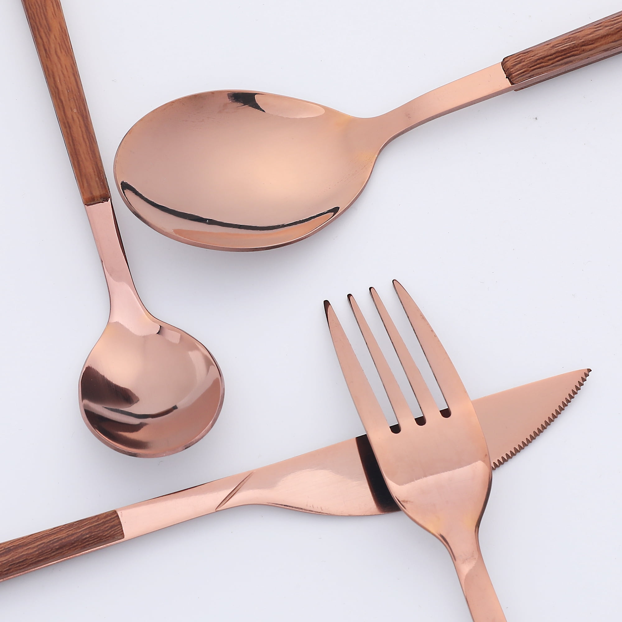 Unique Bargains Silverware Set Durable Stainless Steel Flatware Rose Gold 16 Pcs