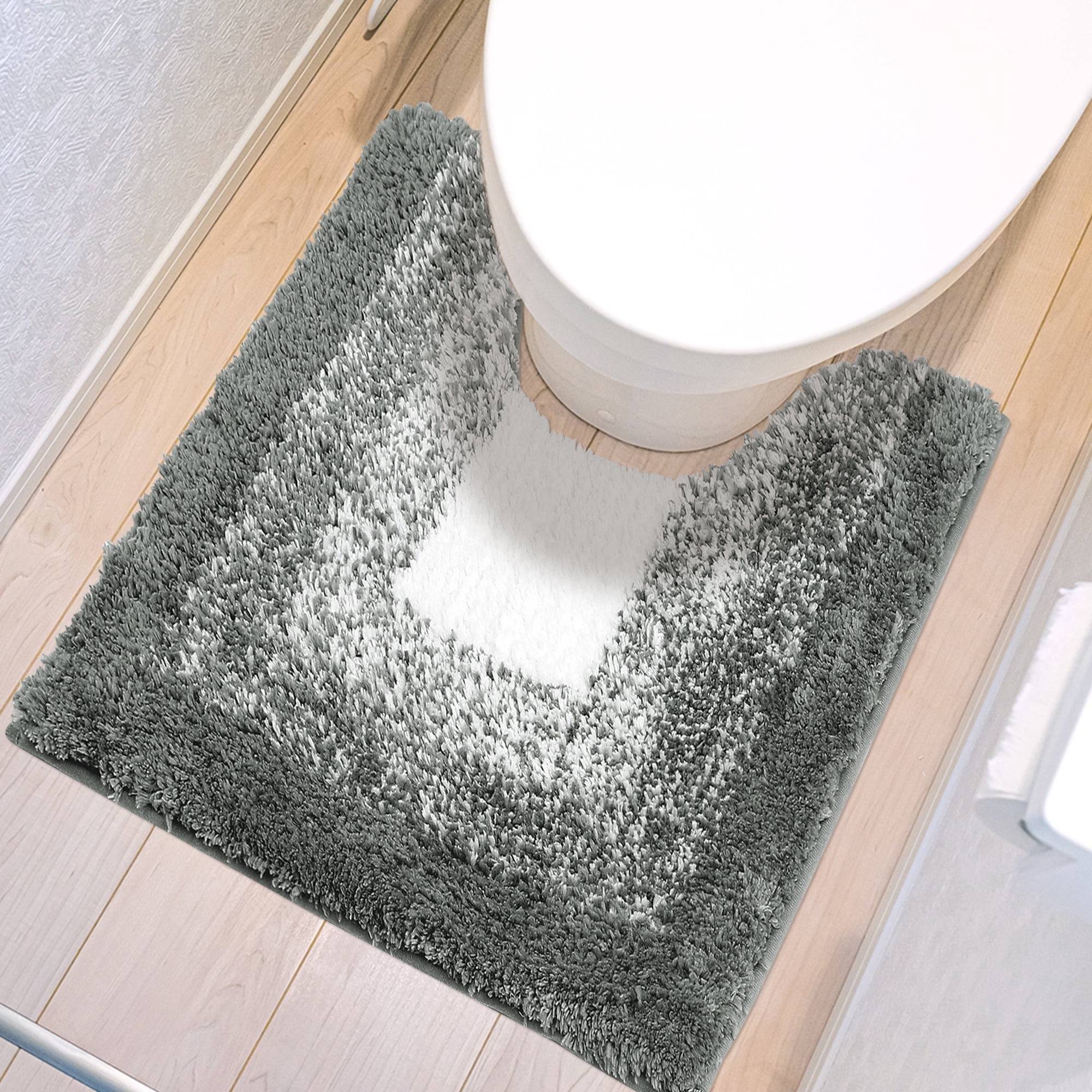 Unique Bargains Absorbent Bath Rug Non-Slip Plush Shaggy Bath Carpet Bath Mats Gray Geometry U-Shaped 20" x 20"