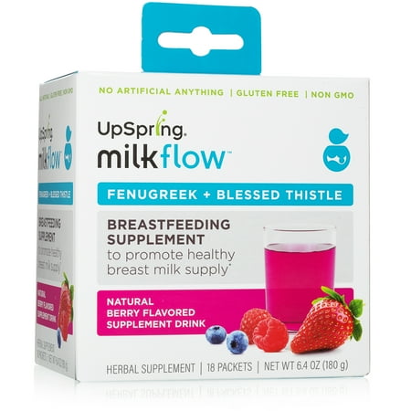 Milkflow Fenugreek + Blessed Thistle Powder Mix, Breastfeeding Supplement, Berry, 18 (Best Foods For Breast Health)